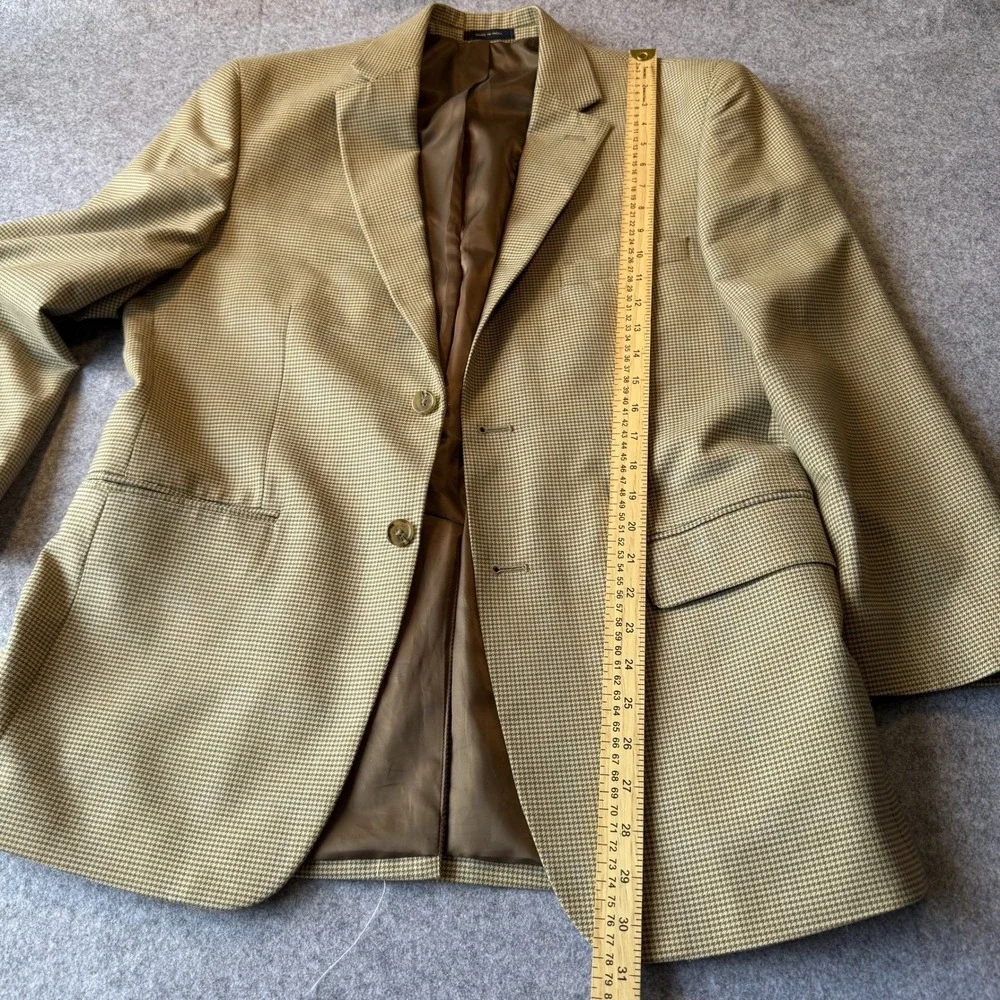 Club Room Mens Blazer Sport Coat Tan Brown Houndstooth Plaid Macy's 2-Button 44R